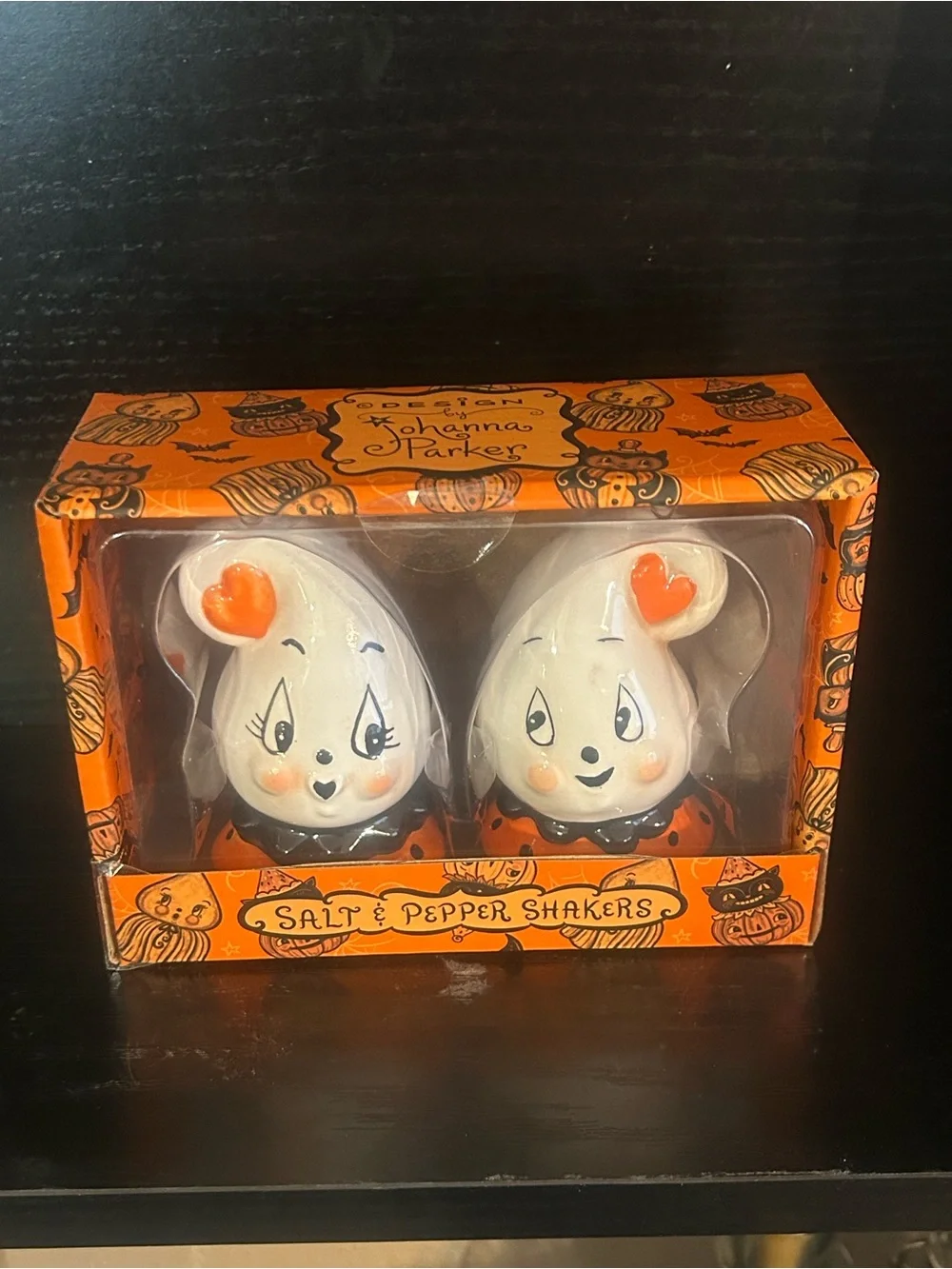 Johanna Parker Halloween Ghost Salt & Pepper Shaker Set — Orange & White